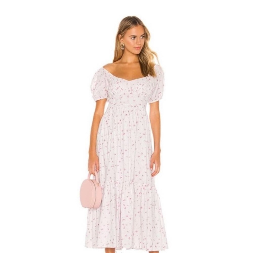 LoveShackFancy White and Pink Tiered Midi Sundress